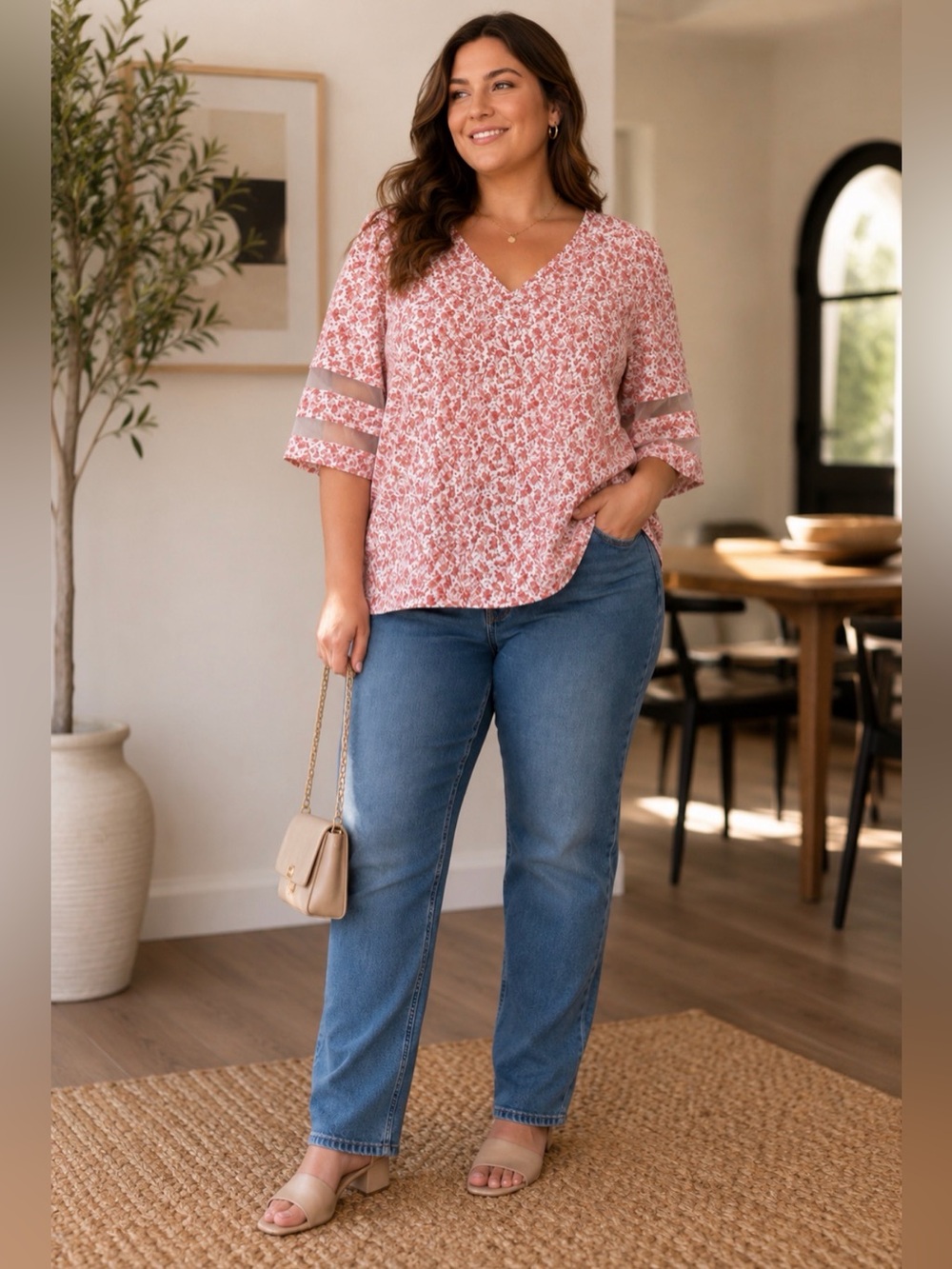 NWT Jouica Floral Blouse 2XL | Orange White Boho Cottagecore Top